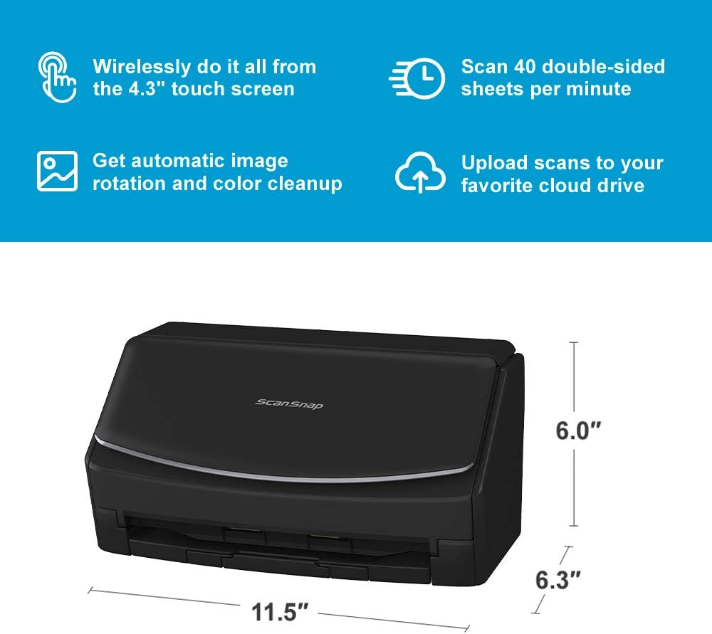 ScanSnap iX1600 Wireless or USB High-Speed Cloud Enabled Document, Photo & Receipt Scanner